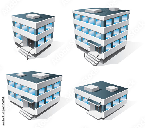 Vector: Four office buildings vector icons in cartoon style Four office buildings vector icons in cartoon style