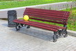 Balloon on a park bench.