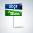 Blogs forums direction road sign.