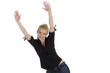 Blonde Frau springt nach rechts Blonde Frau springt nach rechts