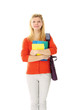 Female student with books , isolated on white background