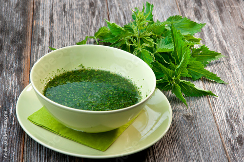 Photo: Stringing nettle soup Stringing nettle soup