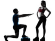 coach man woman exercising squats on bosu