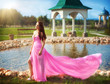 girl in a long pink dress