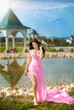 girl in a long pink dress