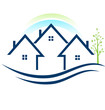 Houses apartments with tree and rainbow logo