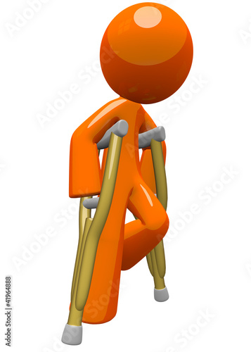 Illustration: Orange Man with Crutches Moving About Orange Man with Crutches Moving About