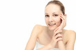 Young Caucasian woman to face the hand