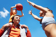 Playing basketball