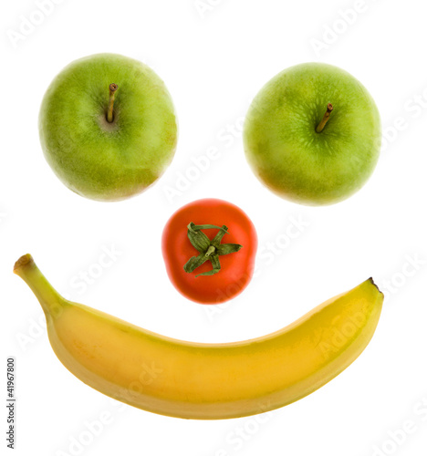 Photo: Smily aus Obst mit Apfel Banane und Tomate Smily aus Obst mit Apfel Banane und Tomate