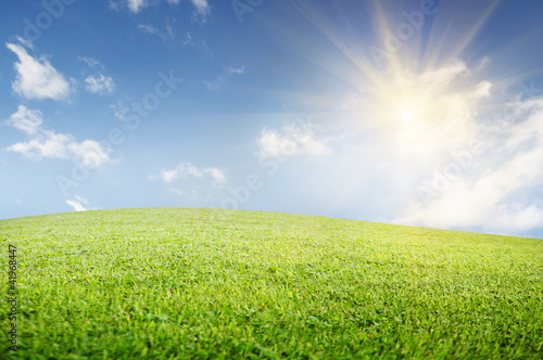 Foto: green field of grass and perfect cloudy sky green field of grass and perfect cloudy sky