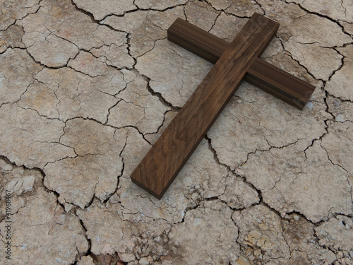 Foto: Cross on outdried ground Cross on outdried ground
