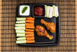 chicken on the plate with sauce and raw vegetables