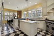 Kitchen with black and white flooring
