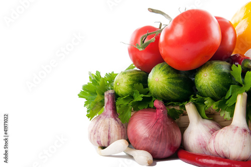 Photo: Various vegetables on a white background. Various vegetables on a white background.