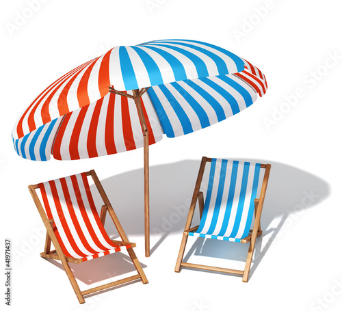 Illustration: Beach umbrellas and sunbeds Beach umbrellas and sunbeds