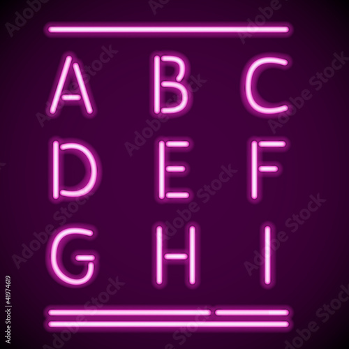 Vector: Realistic Neon Alphabet, A-I Realistic Neon Alphabet, A-I