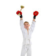 Young boy training karate. Young boy training karate.