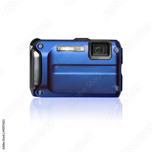 Photo: isolated blue compact camera isolated blue compact camera