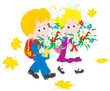 Schoolboy and schoolgirl first graders