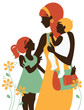 Beautiful mother silhouette with her children. Card of Happy Mot