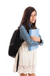 Photo: Preteen student with backpack and folder isolated on white Preteen student with backpack and folder isolated on white