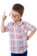 Little boy in glasses with pointing hand