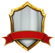 Medieval shield with red ribbon (3d render)