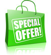 Illustration: shopping bag SPECIAL OFFER, green shopping bag SPECIAL OFFER, green