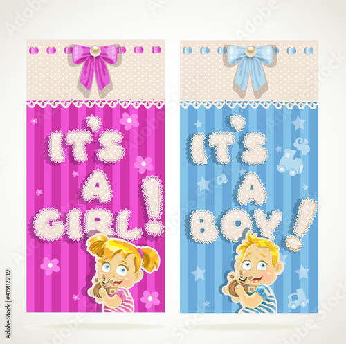 Vector: Blue It`s a boy and pink it`s a girl vertical banners Blue It`s a boy and pink it`s a girl vertical banners