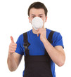Worker with a mask and a thumbs up sign