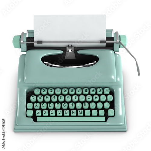 Illustration: 3d Typewriter with blank paper Top View 3d Typewriter with blank paper Top View