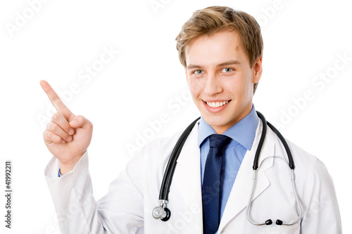 Photo: Medical doctor pointing finger Medical doctor pointing finger