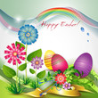 Easter card with colored eggs and flowers