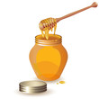 Jar of honey with wooden dipper