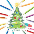 Illustration: Christmas tree with colored pencils and eraser Christmas tree with colored pencils and eraser