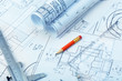 Photo: The plan industrial details, a ruler, caliper, divider and a red The plan industrial details, a ruler, caliper, divider and a red