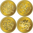 Vector set British money gold coin one pound with the coat of ar