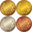 set of the gold, silver and bronze coins with the image of a lau