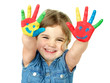 Little girl is proud of her coloured hands