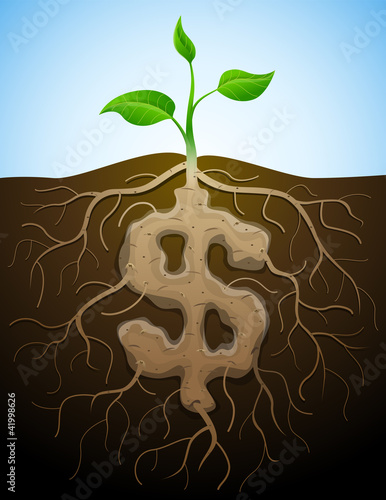 Vector: Roots and tuber in form of dollar symbol sprout. Vector image Roots and tuber in form of dollar symbol sprout. Vector image