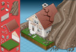 isometric house hit by landslide