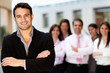 Man leading business team