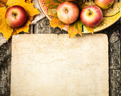 Photo: Autumn border from apples and leaves Autumn border from apples and leaves