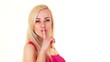 Vídeo: blonde with silence gesture, over white background blonde with silence gesture, over white background