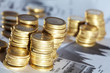 Business diagram on financial report with coins