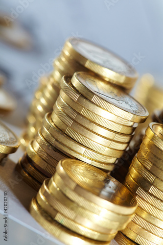 Foto: Business diagram on financial report with coins Business diagram on financial report with coins