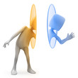 3D character Techy using a teleportation portal