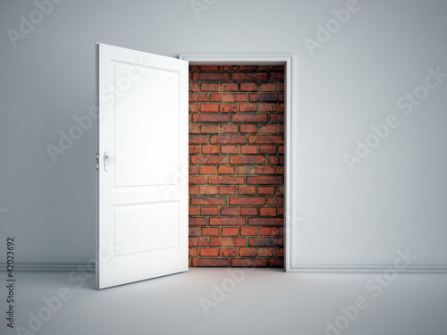 Illustration: Brick wall blocking the doorway Brick wall blocking the doorway