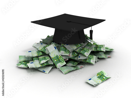 Illustration: graduation hat with euro money graduation hat with euro money